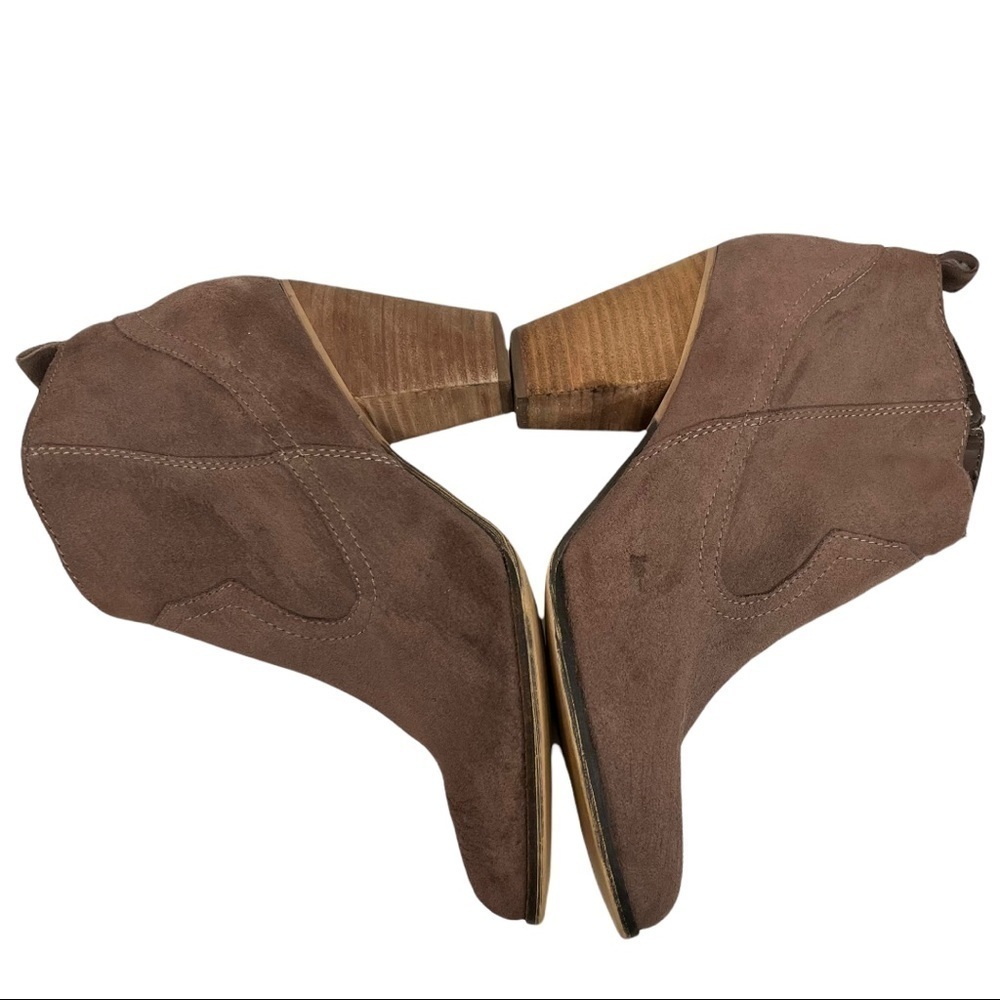 Steve Madden Plover Brown Suede Leather Stack Heeled Booties - Picture 6 of 13